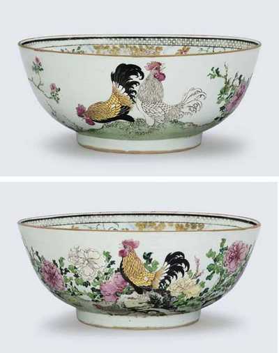 YONGZHENG/EARLY QIANLONG, CIRCA 1735-45 A LARGE RARE FAMILLE ROSE PUNCH BOWL